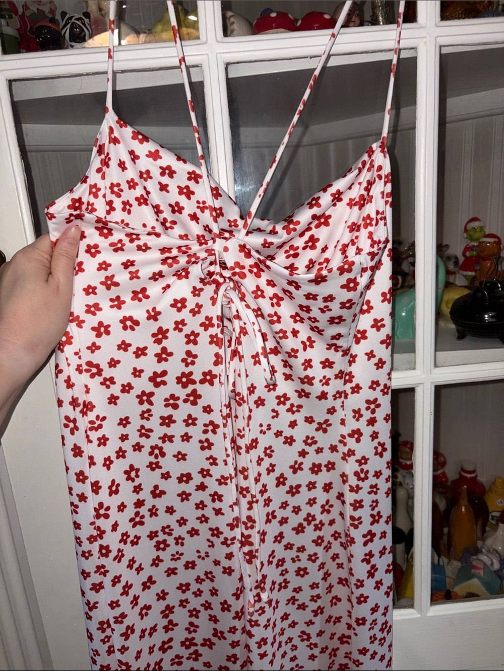 NWT large Commense Ivory Maxi Slip Dress with Red Floral - Picture 5 of 8
